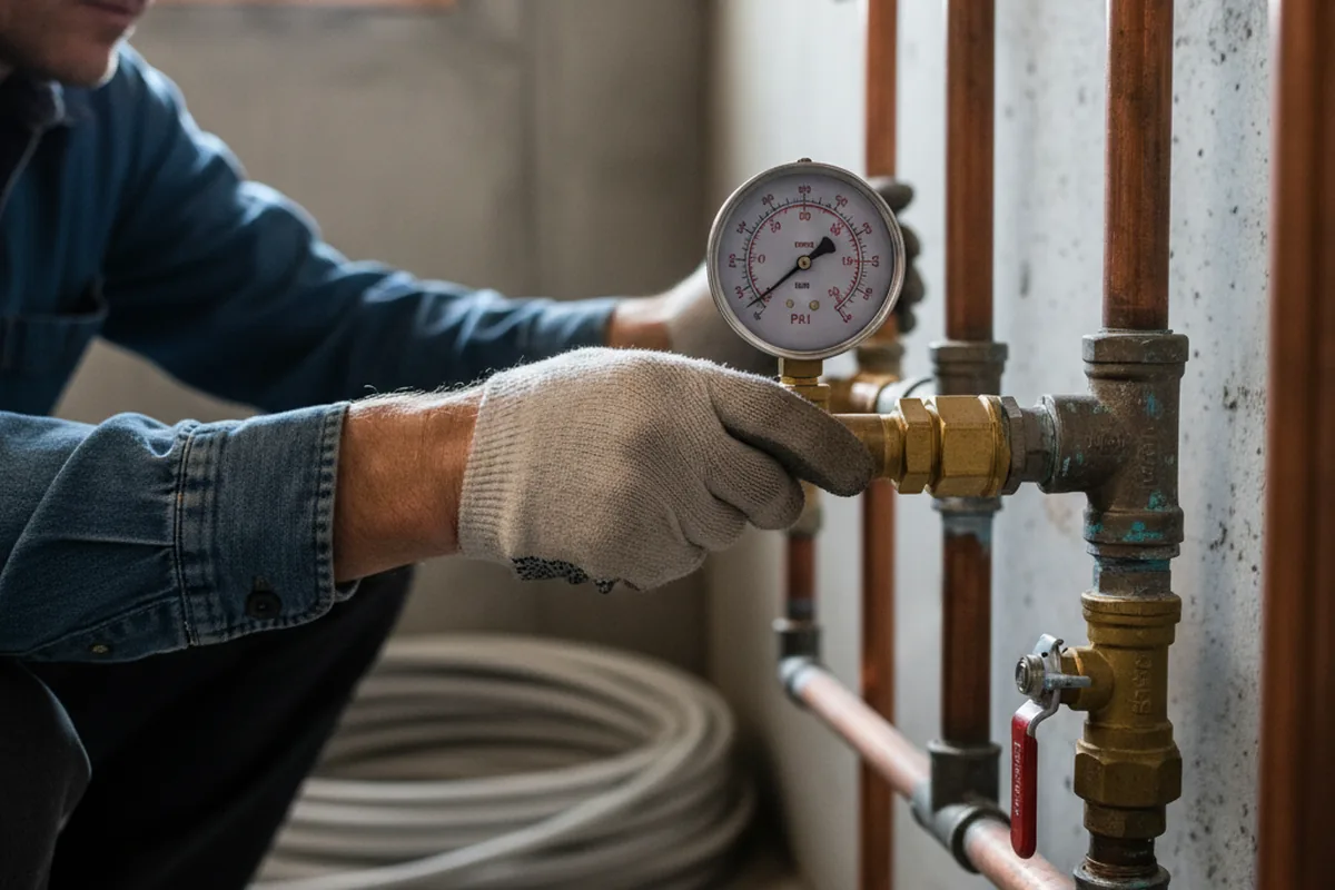Pressure testing a repaired line during Water Line Repair in Superior